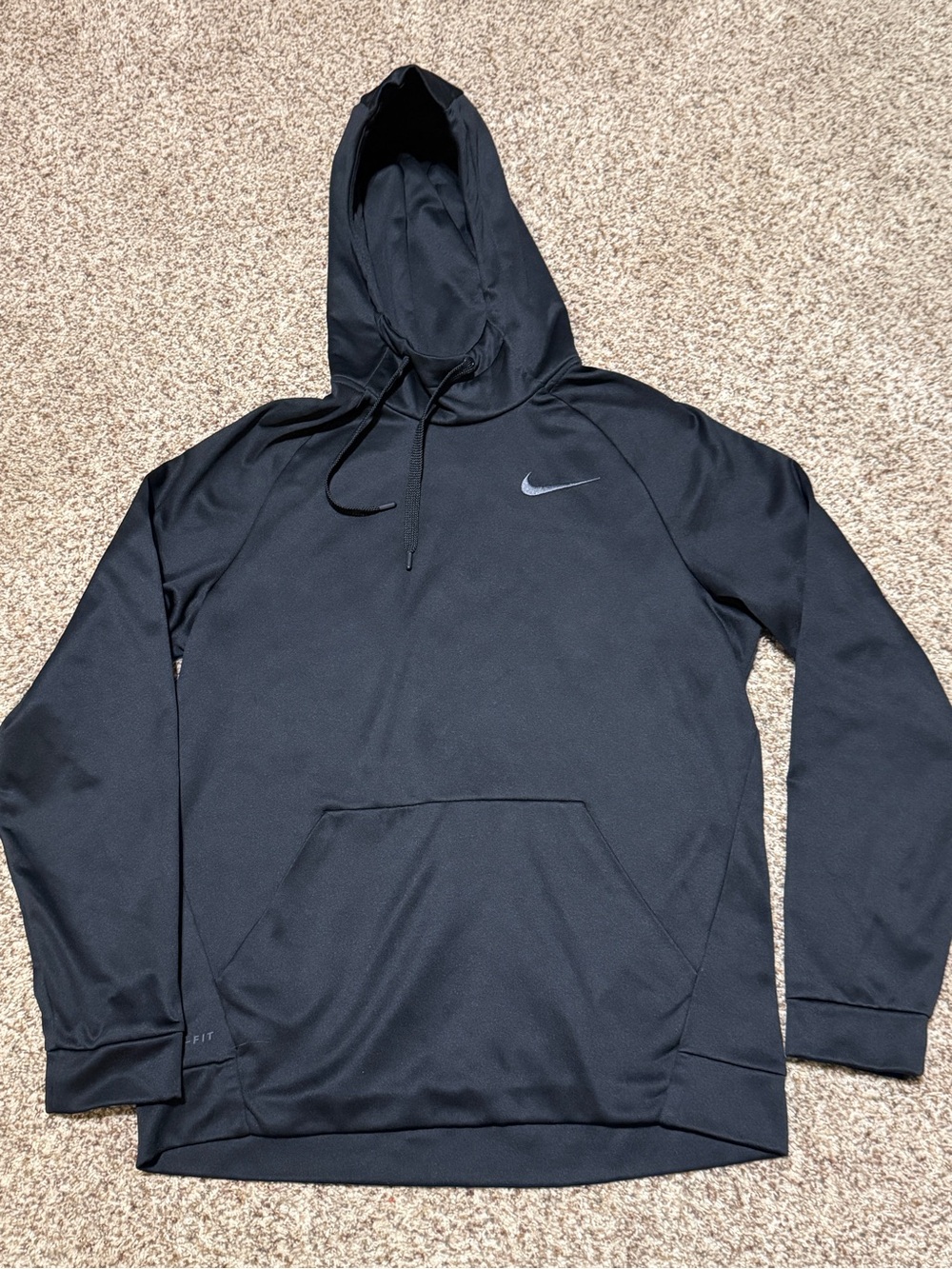 Nike Dri-Fit Black Pullover Hoodie with Embroidered Swoosh Mens M EUC